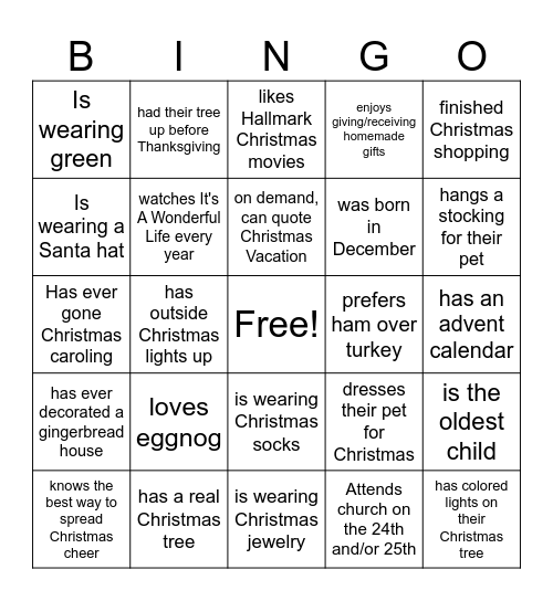 Mingle and Jingle Bingo Card