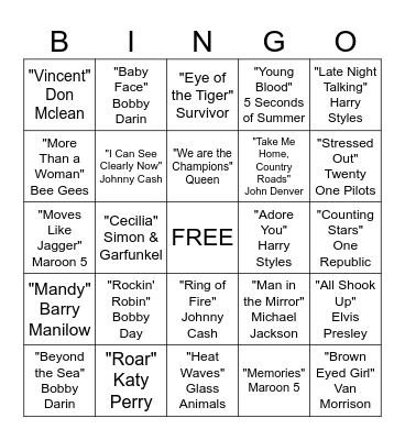 Musical Bingo Card