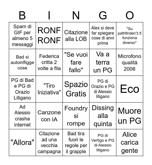 I giochi di ruolo sono una cosa bella Bingo Card