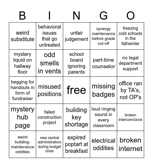 school district bingo Card