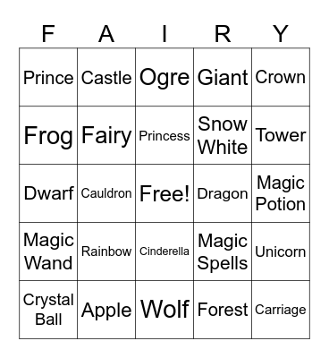 Fairy Tale Bingo Card