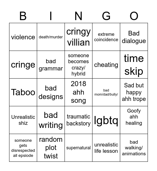 GL/GC react Bingo Card