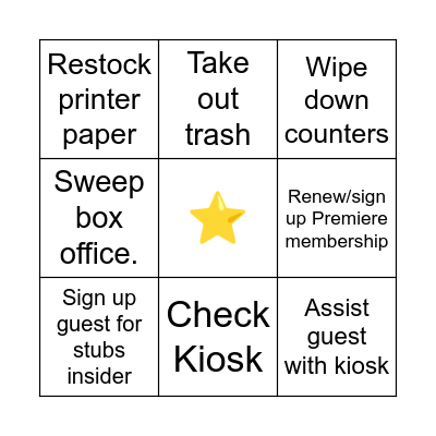 Box office Bingo Card