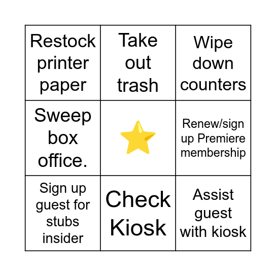 Box office Bingo Card