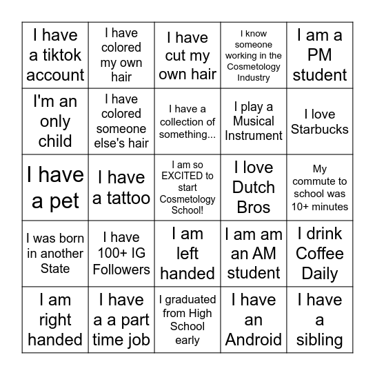 New Student Orientation Ice Breaker Bingo Card