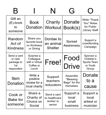 PBC Remote Giving Challenge Bingo Card