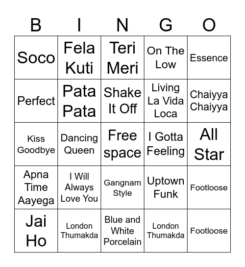 Music Bingo Card