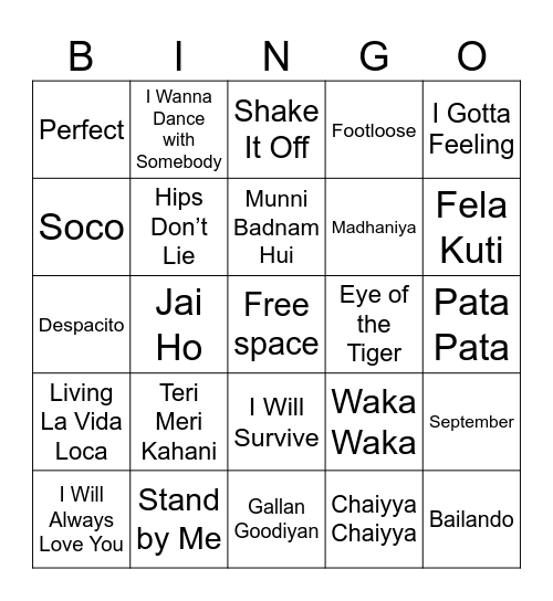 Music Bingo Card