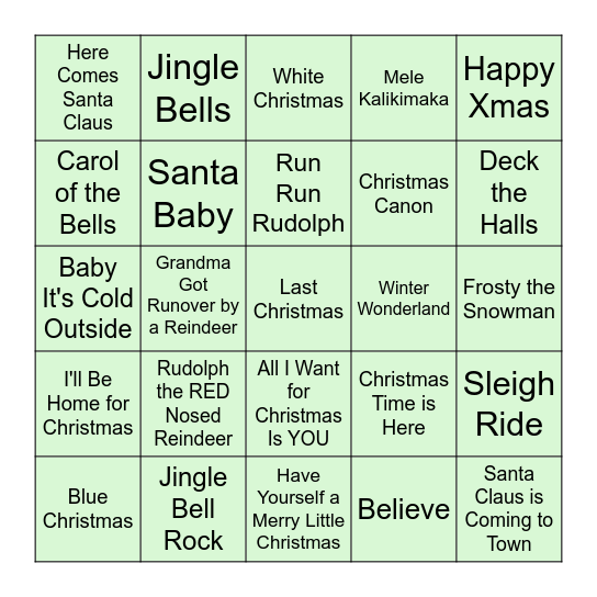 Christmas Carol Bingo Card