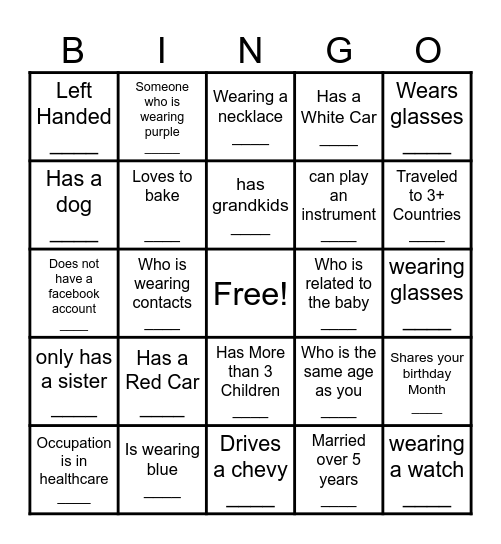 Find The Guest Bingo Card