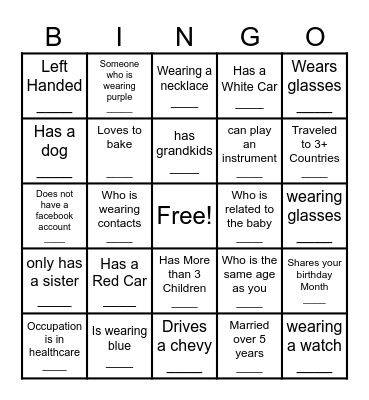 Find The Guest Bingo Card