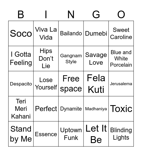 Music Bingo Card