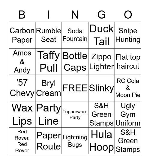 The Good Old Days Bingo Card