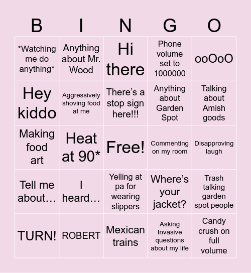 Nana and Pa bingo Card