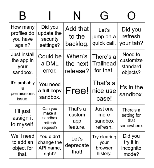 Fortimize Bingo Card