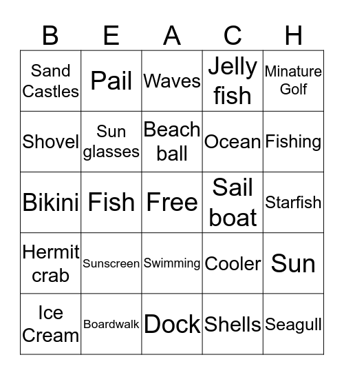 BEACH "O" Bingo Card