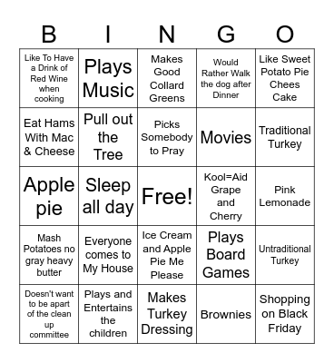 Thanksgiving 2024 Bingo Card