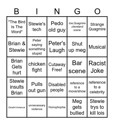 Family Guy Bingo Card
