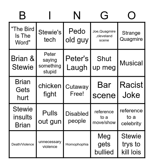 Family Guy Bingo Card