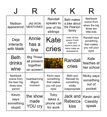 THIS IS US BINGO!!!!!!!! Bingo Card