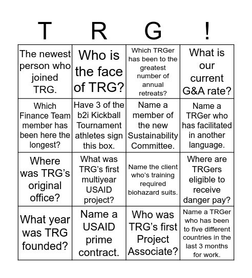 TRG Bingo Card