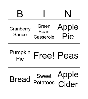 Thanksgiving Edition Bingo Card