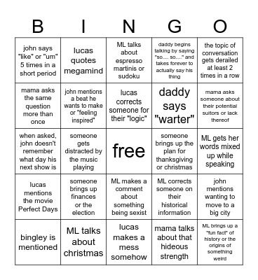 Hooker Family Bingo Card