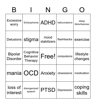 Mental Health Conditions Bingo Card