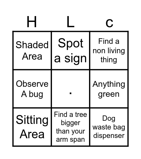 High Line Canal Bingo Card