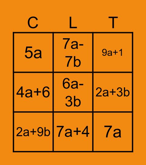 COMBINING LIKE TERMS Bingo Card