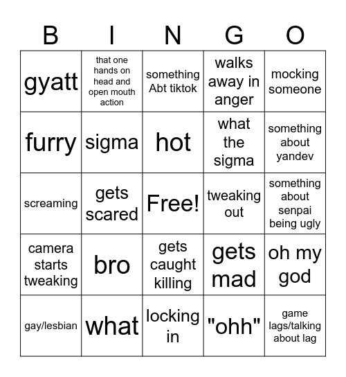 Noah Yansim bingo Card