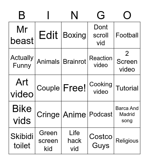 Untitled Bingo Card