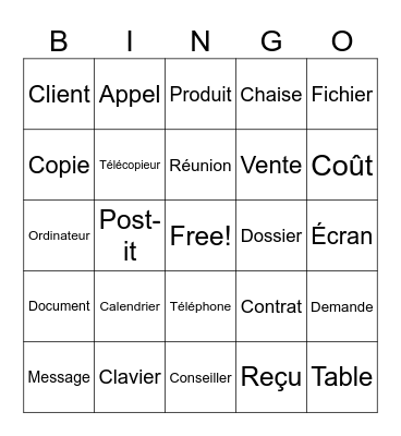 French Bingo Card