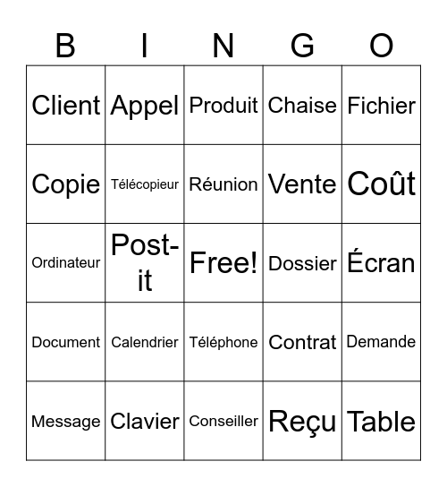 French Bingo Card