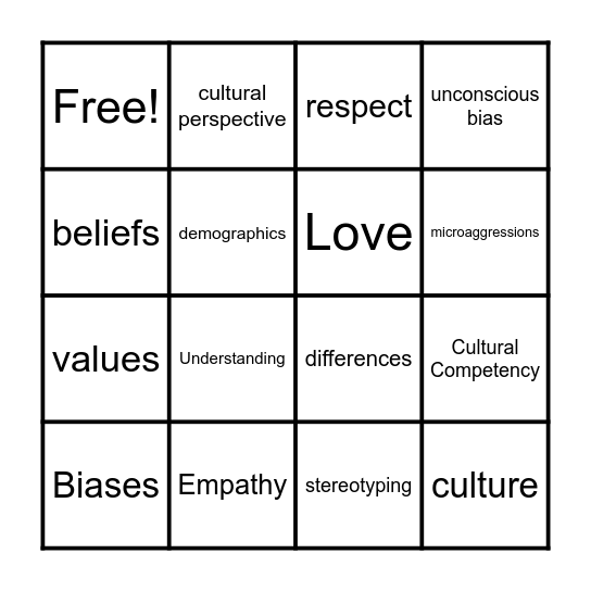 Cultural Competency Bingo Card