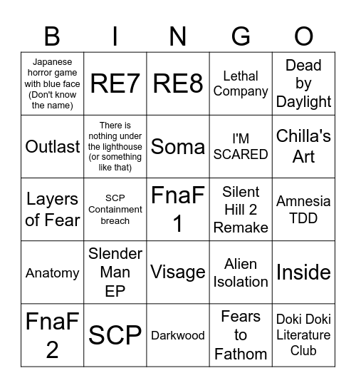 IGN Top 25 Horror games Bingo Card