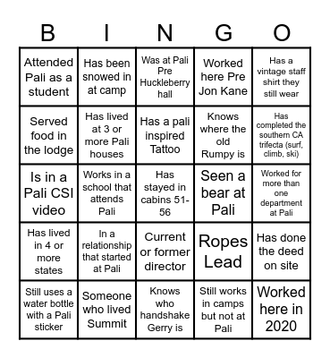 Pali Institute Reunion Bingo Card