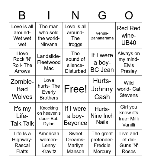 COVERS VS ORIGINALS Bingo Card