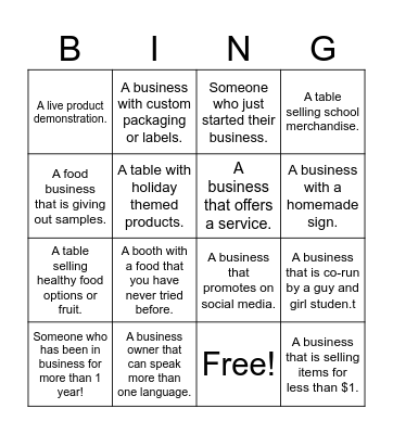 Student Business Expo Bingo Card