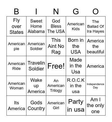 Patriotic Songs Bingo Card