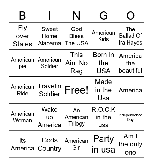 Patriotic Songs Bingo Card