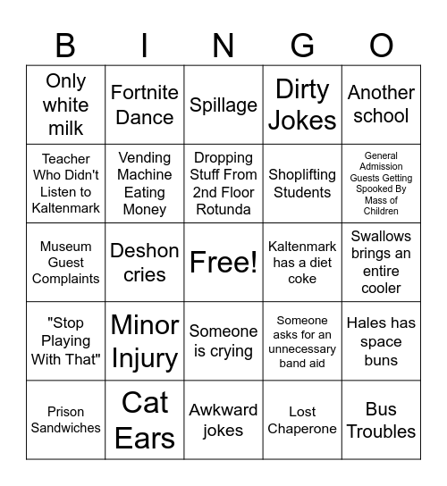 Field Trip! Bingo Card