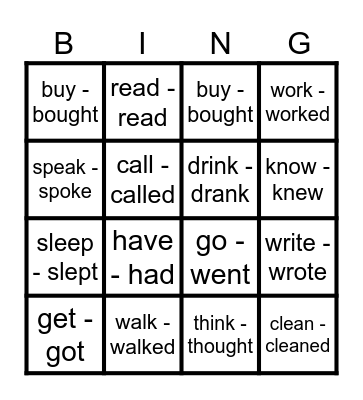 Past simple verbs Bingo Card