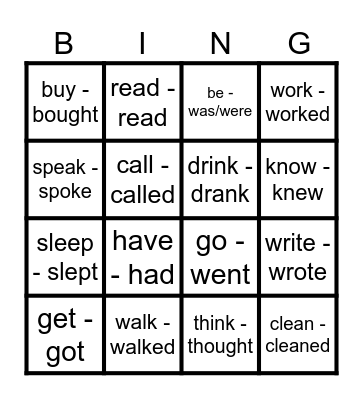 Past simple verbs Bingo Card