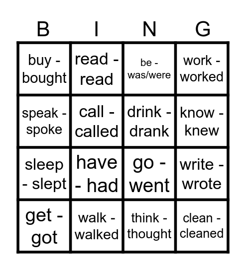 Past simple verbs Bingo Card