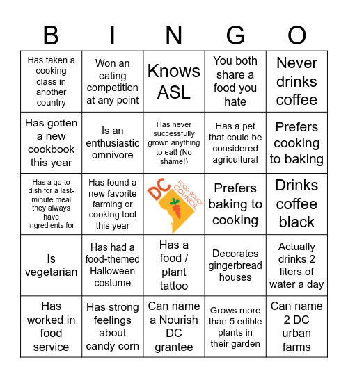 Food Policy Council Icebreaker Bingo Card