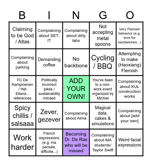 Michiel PhD Bingo Card
