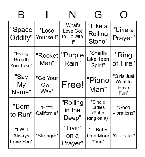 Music Bingo Card