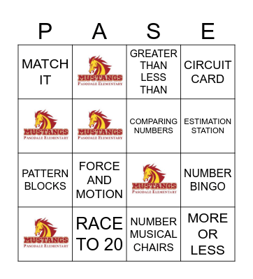 Pasodale Math & Science Night Bingo Card