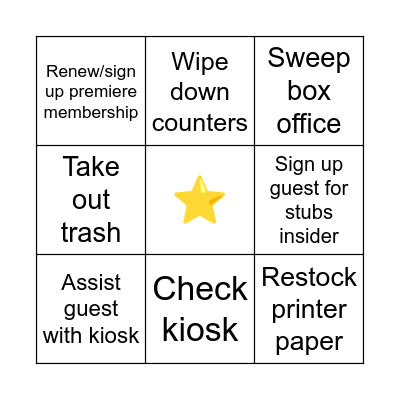 Box Office Bingo Card